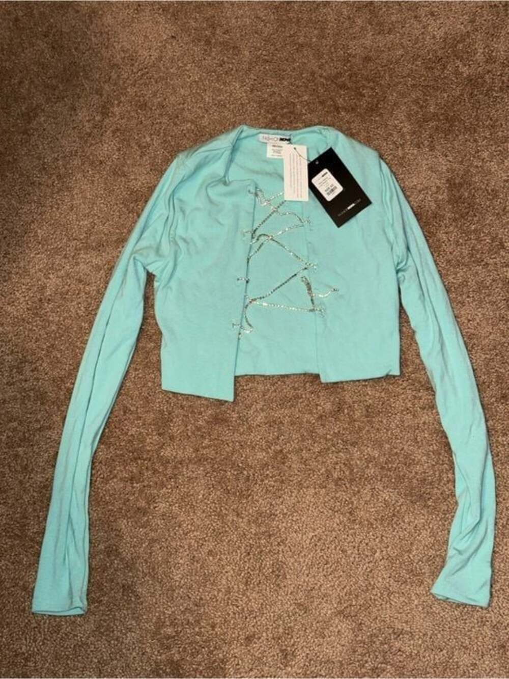 Fashion Nova Aqua Lace-Up Cropped Cardigan Top